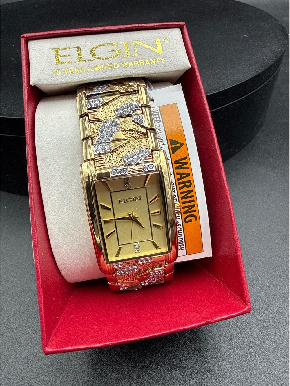 Elgin Women's Gold Tone Crystal Accent Wristwatch with Rectangular Face